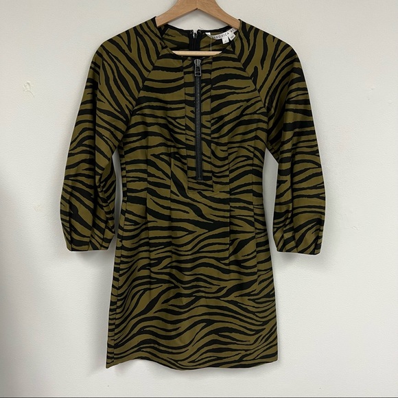 Veronica Beard Navi Zeabra print zipper cotton silk blend olive Dress Sz 4 NWT - Picture 2 of 16
